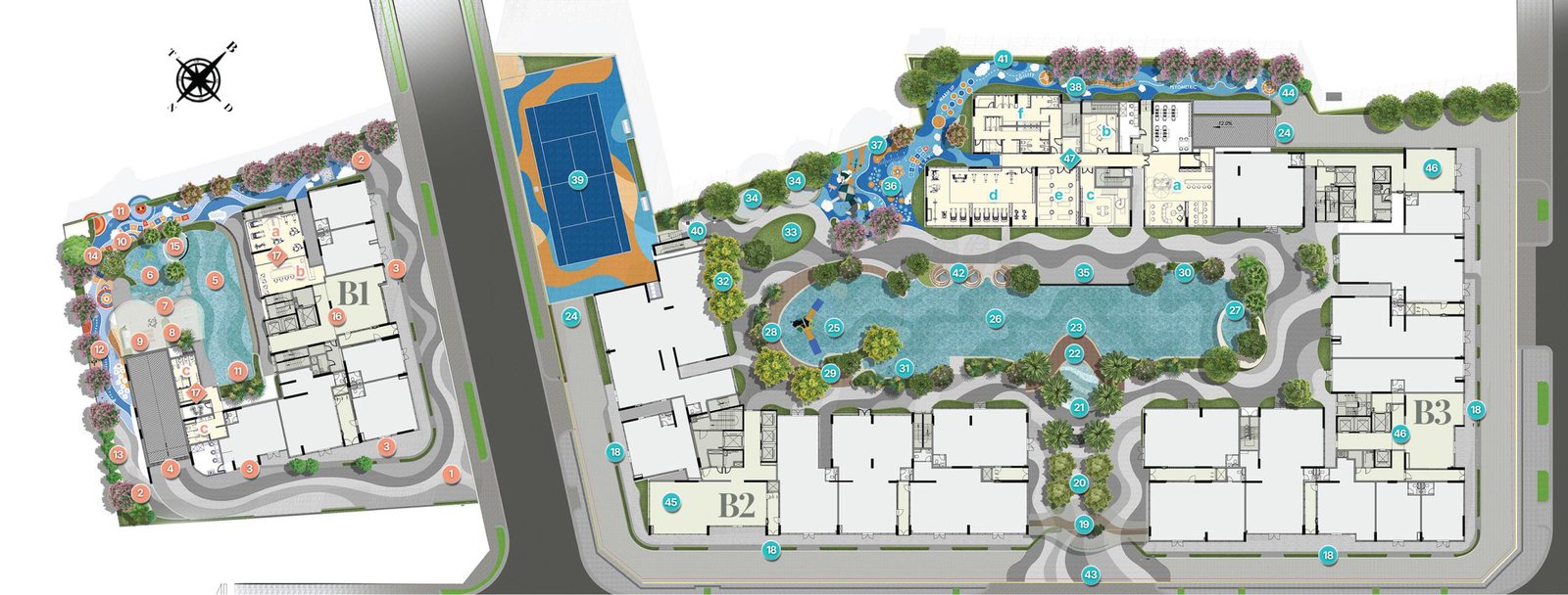 Mặt bằng tổng thể dự án Gladia Heights — bố trí 3 tháp và tiện ích